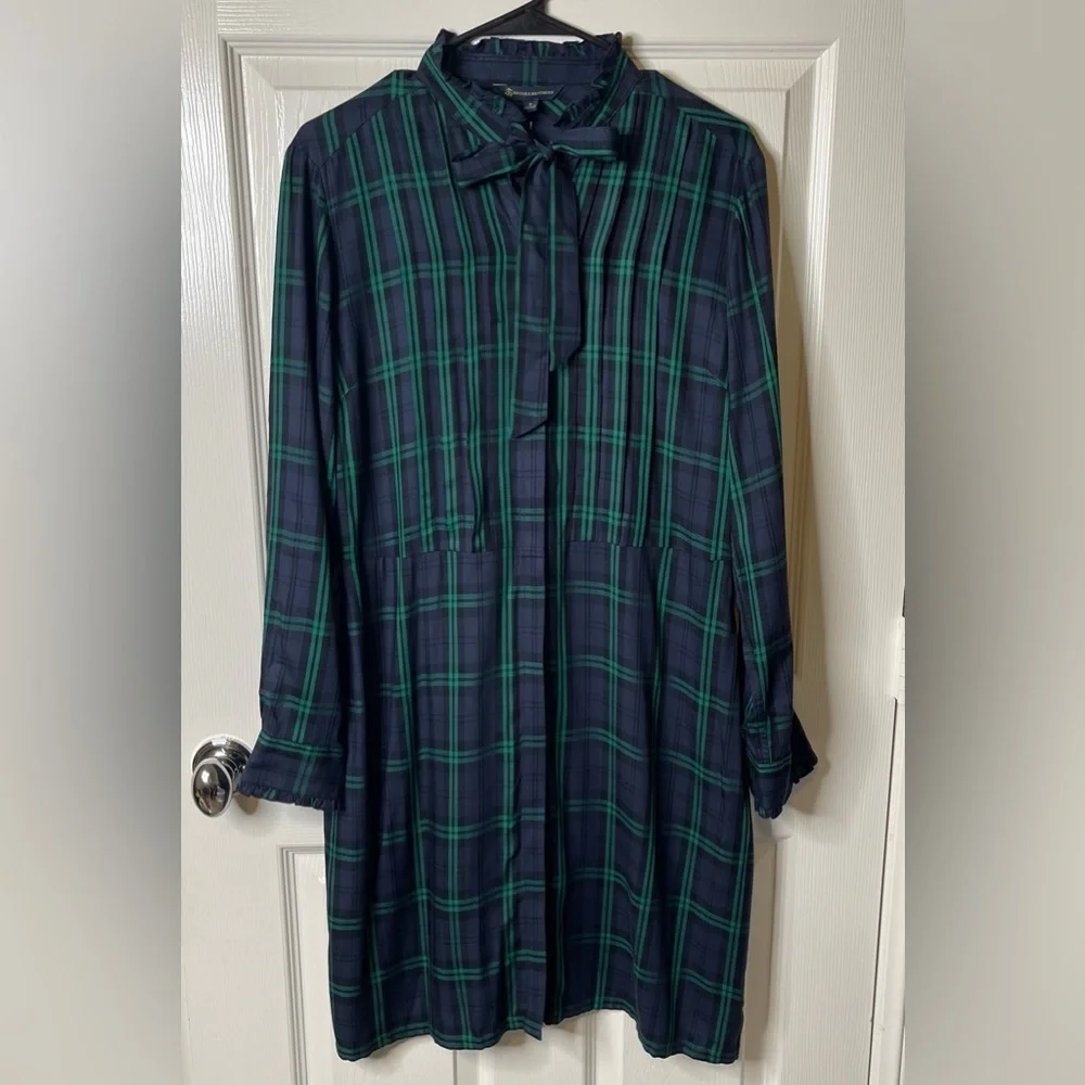 New Brooks Brothers Neck Tie Full Button Down Front Shirt Dress, Size 8